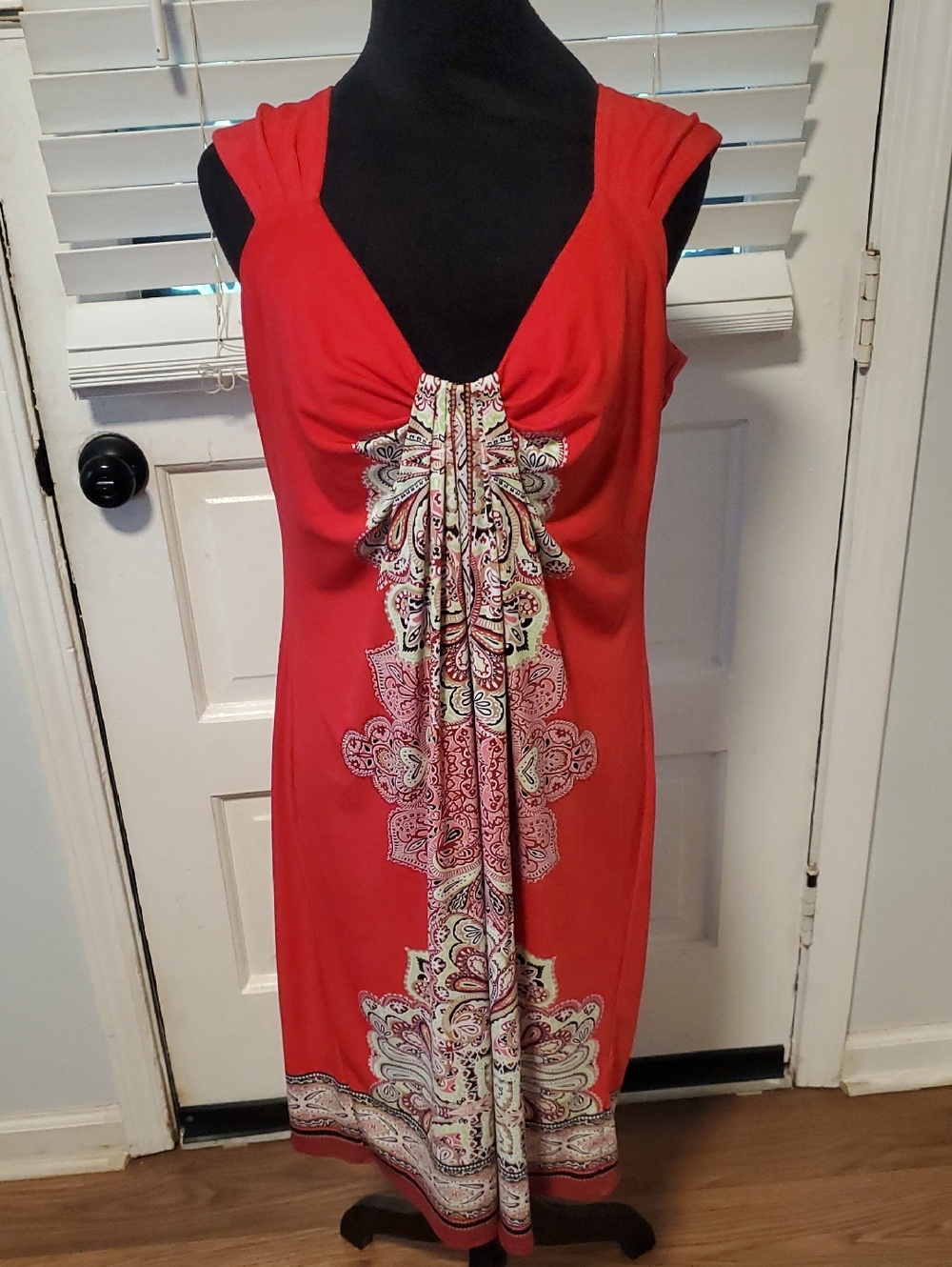 New York & Company Multi Color Midi Dress with Paisley Panel